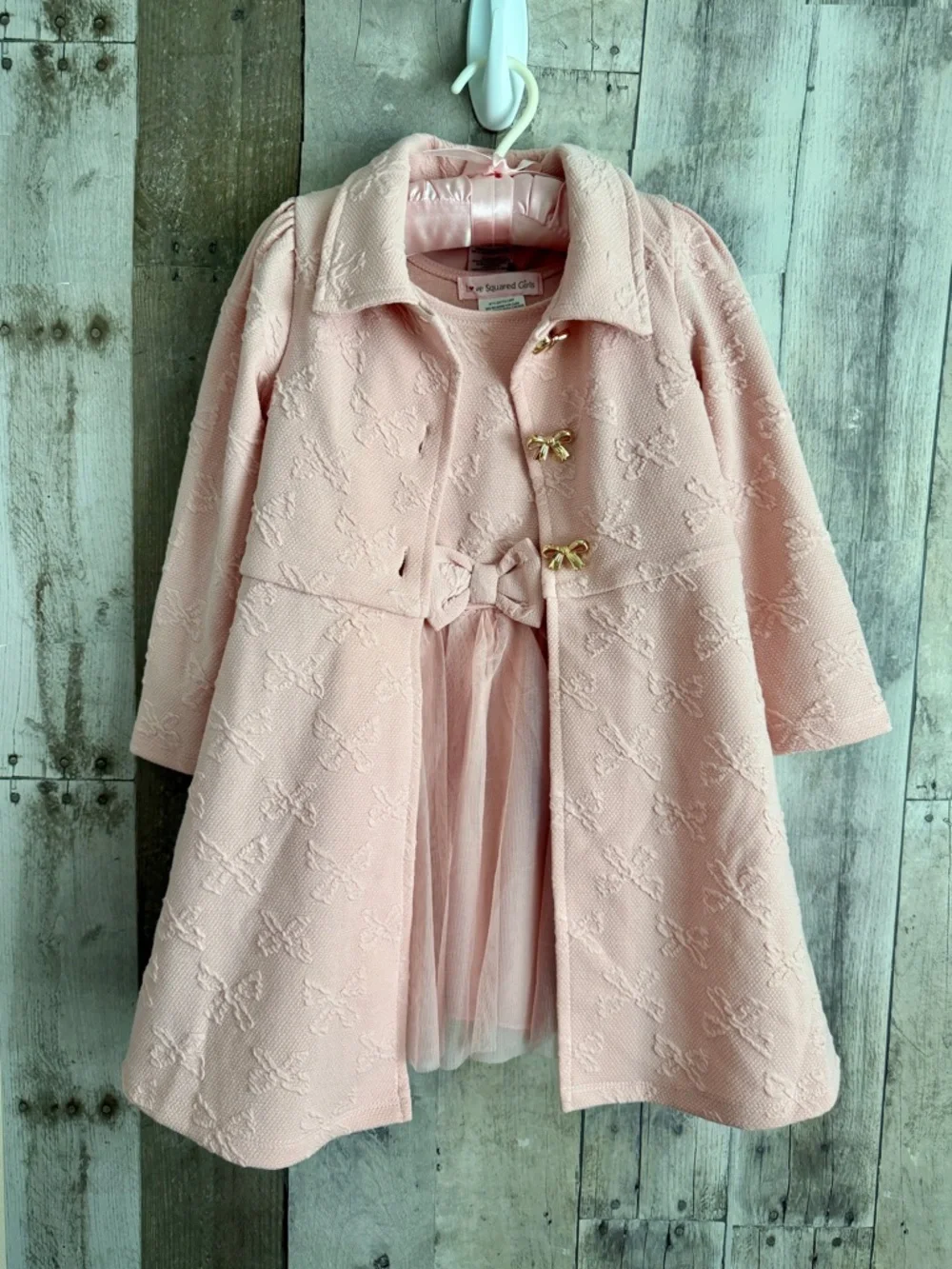 Pink Girls' Coat with Dress Set